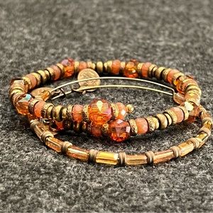 Pair of Alex and Ani Swarovski Crystal orange and gold Bangle Bracelets
